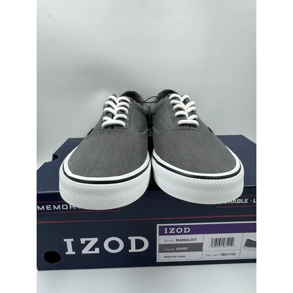 Izod Men's Rangley Canvas Memory Foam Gray Lace Up Sneaker Shoes Size 10 New